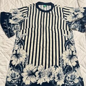 FARM Rio Navy and White Floral Striped Mini Dress